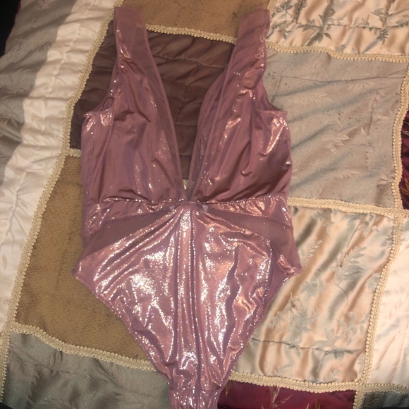 NWT Victoria’s Secret Pink Shimmer Bodysuit with Mesh - Picture 8 of 10